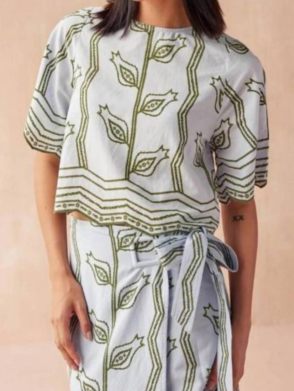 OMIKA Adi Short Sleeve Blouse Vani Dew Floral Bohemian Luxury Cotton Blue Size S